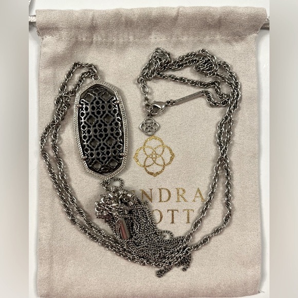 Kendra Scott Jewelry - Kendra Scott Black Filigree Long Silver Tassel Necklace